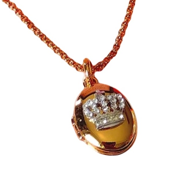 Rare Vintage Juicy Couture Gold Crystal Crown Oval Locket Pendent Necklace - Picture 1 of 7
